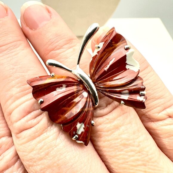 Whitney Kelly Womens Ring Sterling Silver Red Jasper Butterfly Ring Size 7 - Picture 1 of 9